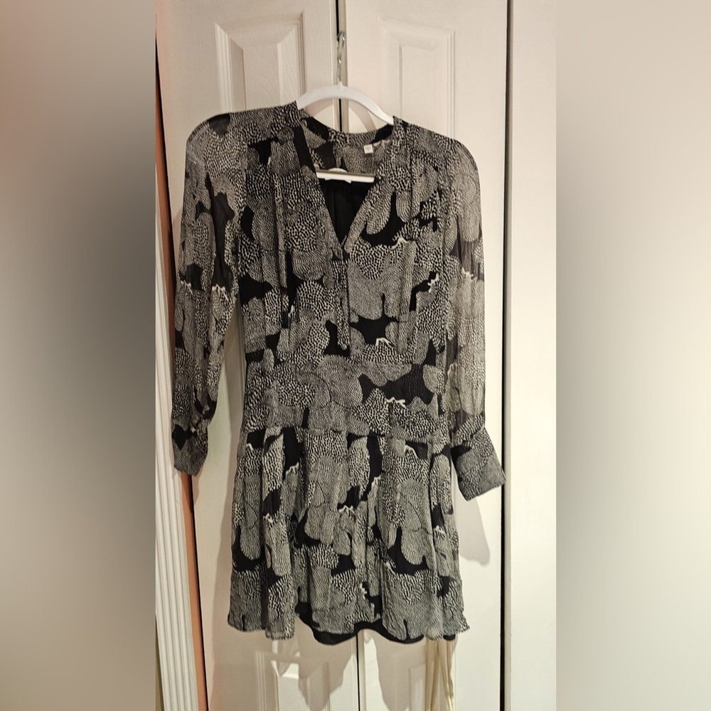 Equipment Black and Gray Wrap Dress with Bishop Sleeves